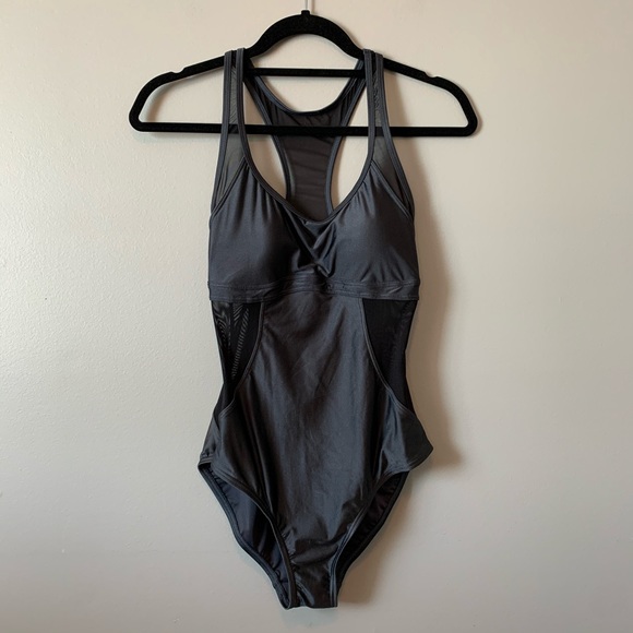 Moontide metallic grey sporty mesh sides swimsuit - Picture 1 of 15